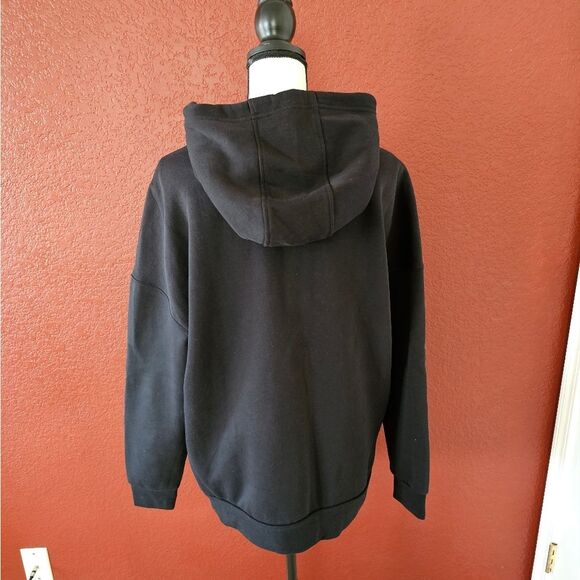 Black Pullover Sweater with Hood and Ribbed Cuffs - Picture 5 of 9